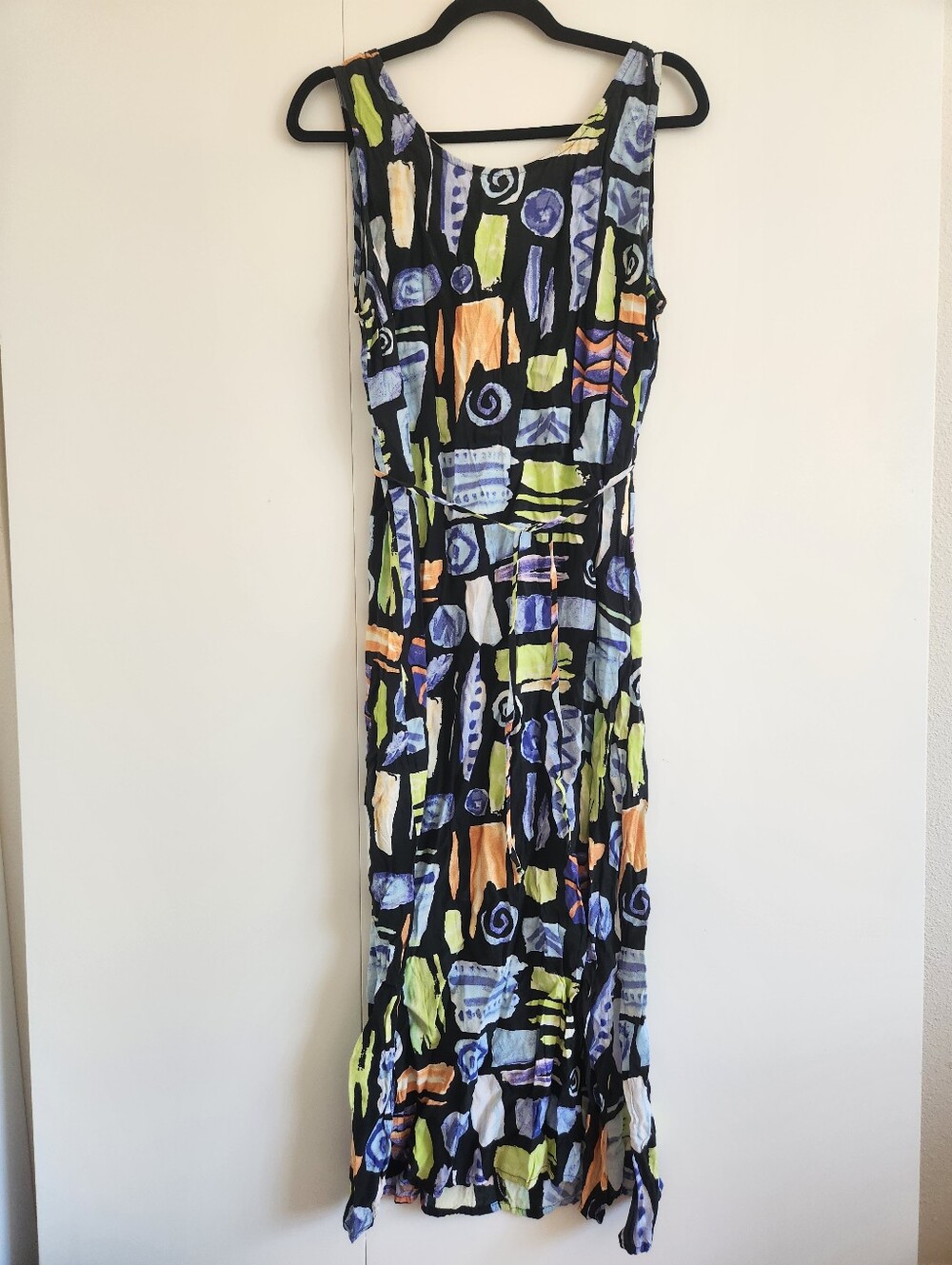 Nina Piccalino Abstract Print Sleeveless Midi Dress Size 16 Artsy Tie Waist